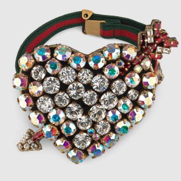 Gucci Web Crystal Heart Bracelet in Red NEW IN BOX - Picture 1 of 13